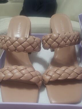 Madden Girl Braided Double-Strap Slide Heels - Beige